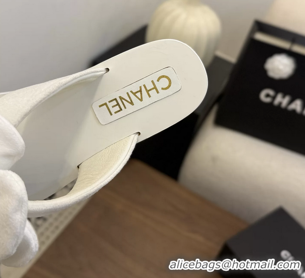 Buy Cheapest Chanel White Camellia Flower Flat Thong Sandals 6052102