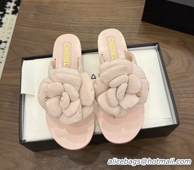 Discount Fashion Chanel Pink Camellia Flower Flat Thong Sandals 6052102