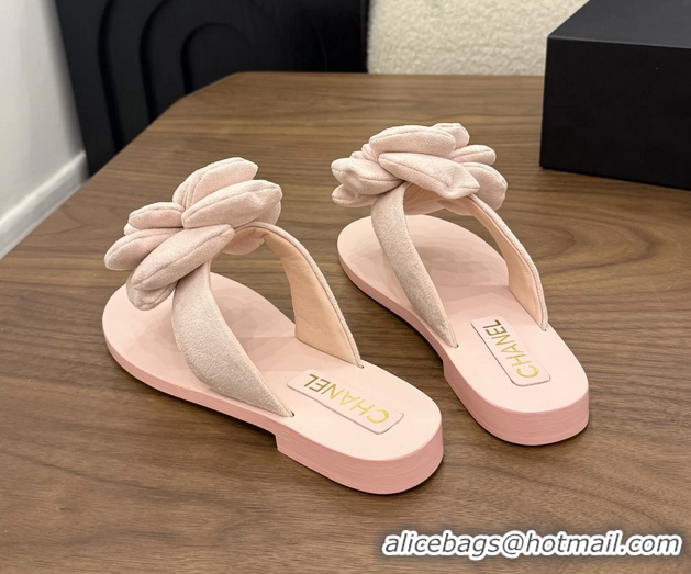Discount Fashion Chanel Pink Camellia Flower Flat Thong Sandals 6052102