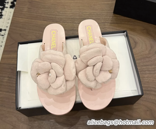 Discount Fashion Chanel Pink Camellia Flower Flat Thong Sandals 6052102