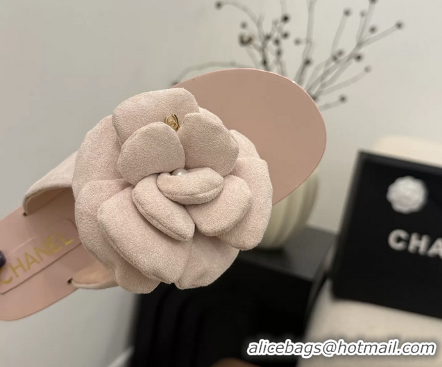 Discount Fashion Chanel Pink Camellia Flower Flat Thong Sandals 6052102