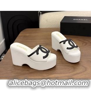 Classic Chanel CC Logo White Leather Platform Mules Sandals 6052103