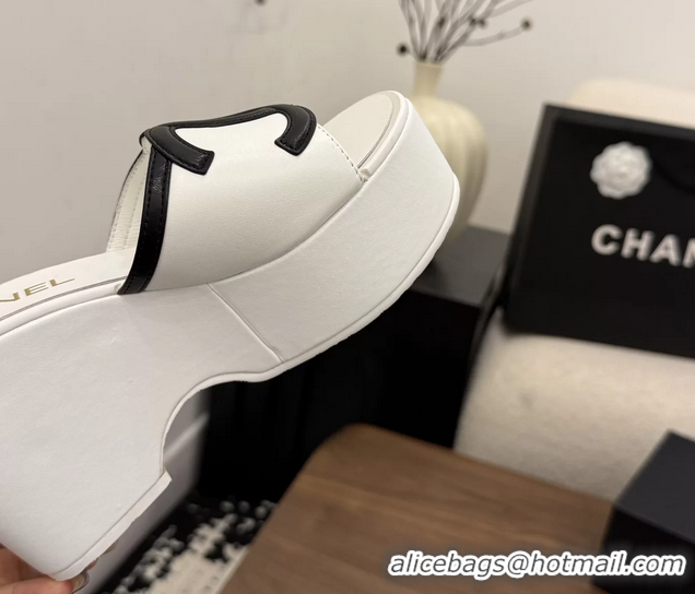 Classic Chanel CC Logo White Leather Platform Mules Sandals 6052103