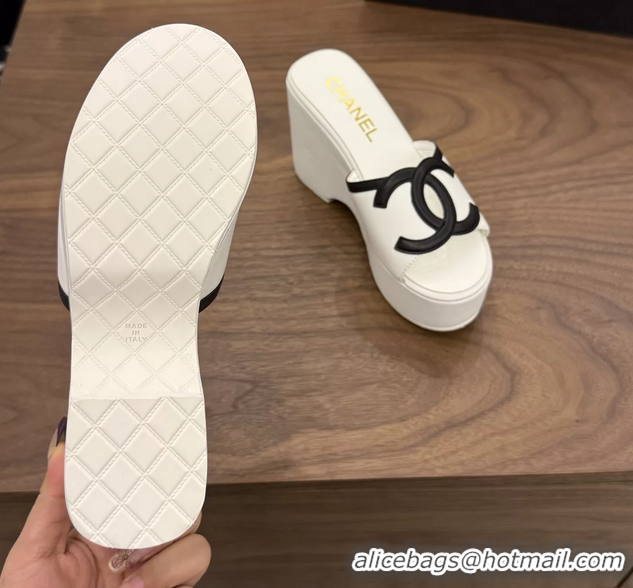 Classic Chanel CC Logo White Leather Platform Mules Sandals 6052103