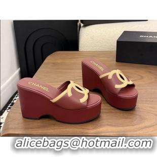 Shop Duplicate Chanel CC Logo Red Leather Platform Mules Sandals 6052103