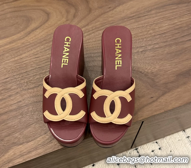 Shop Duplicate Chanel CC Logo Red Leather Platform Mules Sandals 6052103