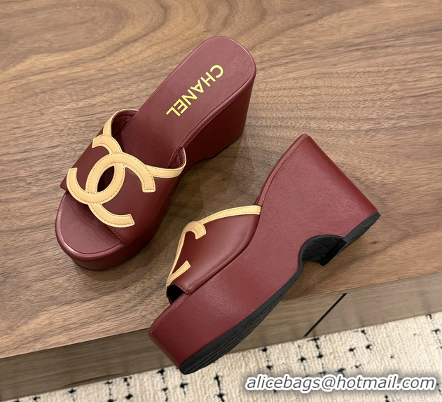 Shop Duplicate Chanel CC Logo Red Leather Platform Mules Sandals 6052103