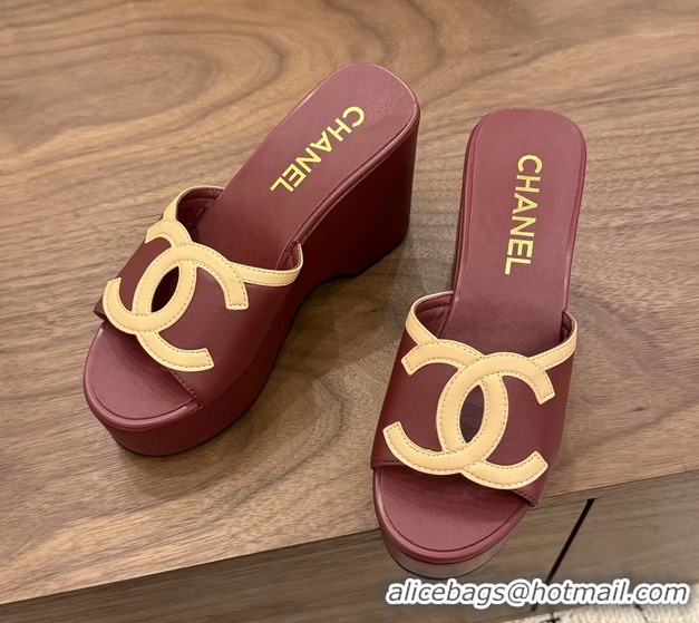 Shop Duplicate Chanel CC Logo Red Leather Platform Mules Sandals 6052103