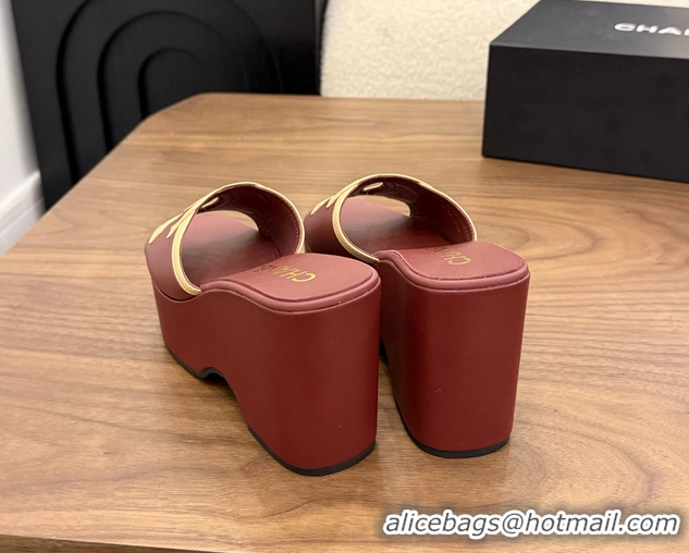Shop Duplicate Chanel CC Logo Red Leather Platform Mules Sandals 6052103