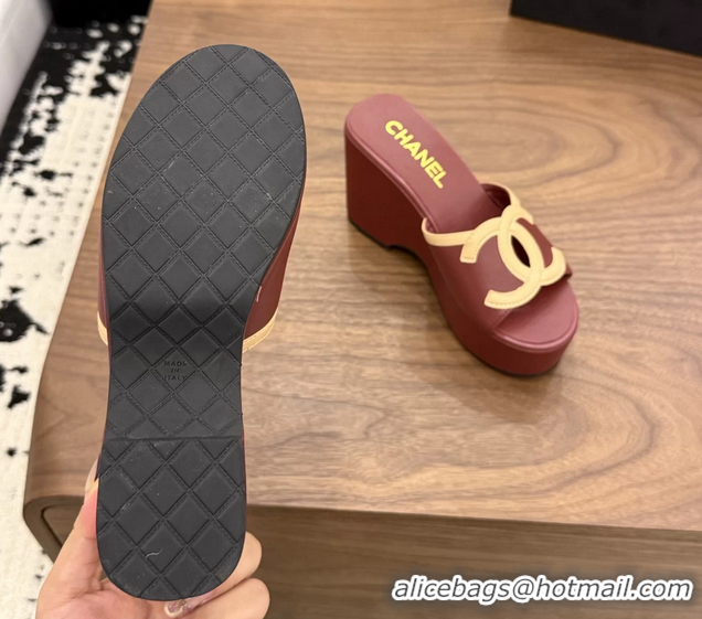 Shop Duplicate Chanel CC Logo Red Leather Platform Mules Sandals 6052103
