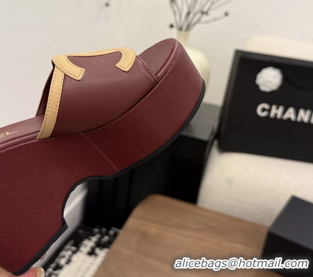 Shop Duplicate Chanel CC Logo Red Leather Platform Mules Sandals 6052103