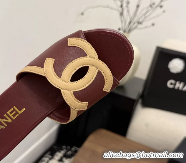 Shop Duplicate Chanel CC Logo Red Leather Platform Mules Sandals 6052103
