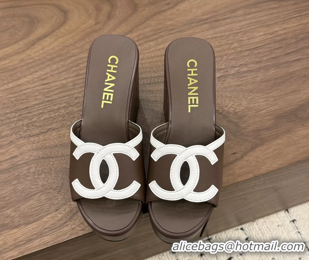 Lowest Cost Chanel CC Logo Gray Leather Platform Mules Sandals 6052103 