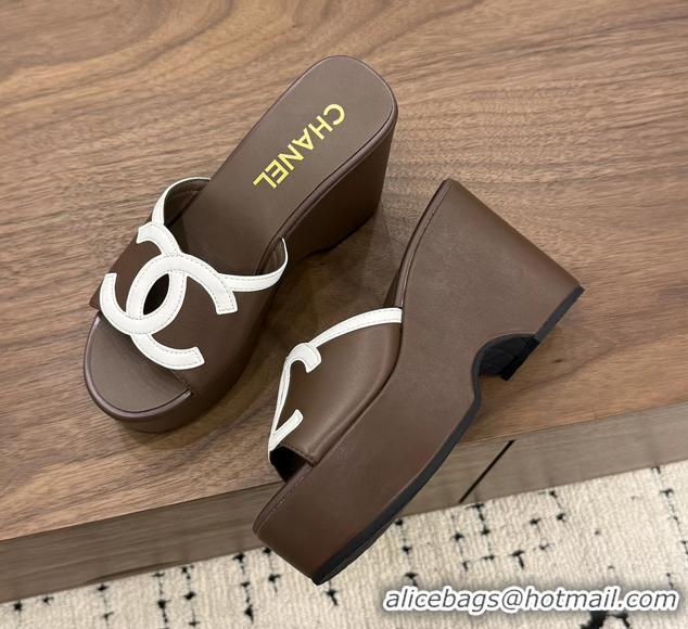Lowest Cost Chanel CC Logo Gray Leather Platform Mules Sandals 6052103 