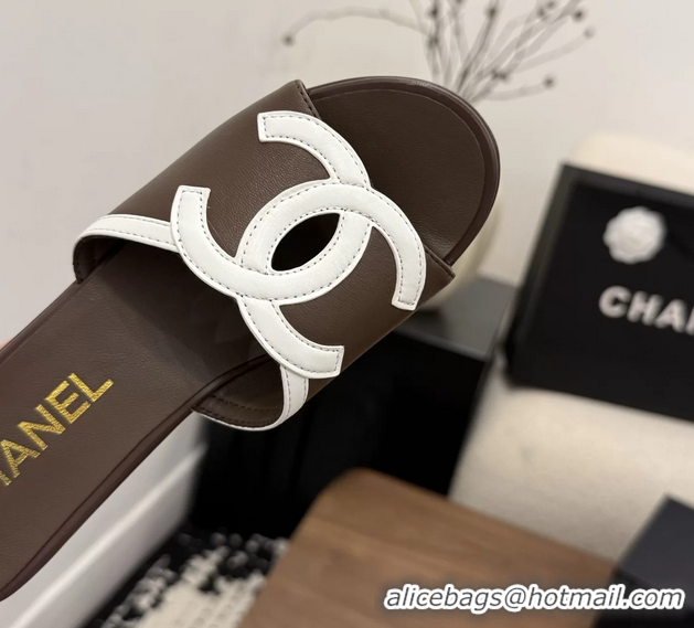 Lowest Cost Chanel CC Logo Gray Leather Platform Mules Sandals 6052103 