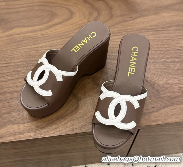 Lowest Cost Chanel CC Logo Gray Leather Platform Mules Sandals 6052103 