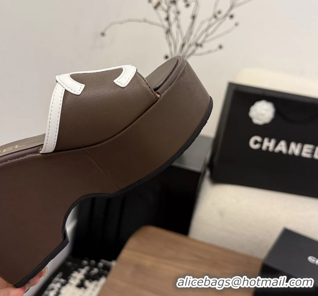 Lowest Cost Chanel CC Logo Gray Leather Platform Mules Sandals 6052103 