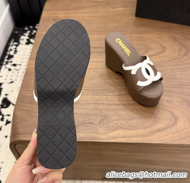 Lowest Cost Chanel CC Logo Gray Leather Platform Mules Sandals 6052103 