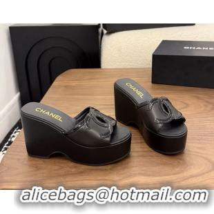 Unique Style Chanel CC Logo Black Leather Platform Mules Sandals 6052103
