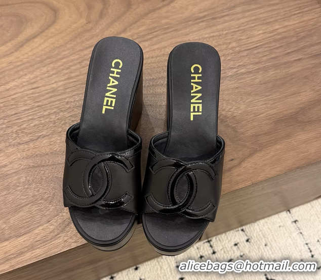 Unique Style Chanel CC Logo Black Leather Platform Mules Sandals 6052103
