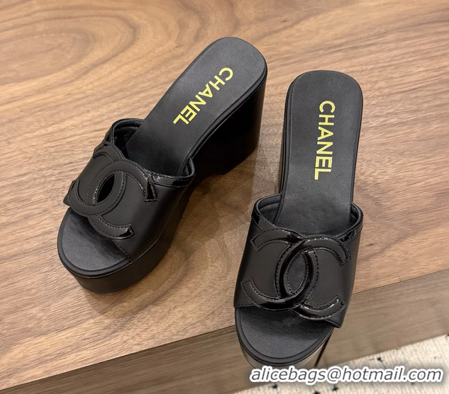 Unique Style Chanel CC Logo Black Leather Platform Mules Sandals 6052103