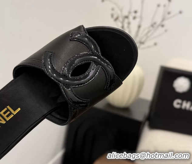 Unique Style Chanel CC Logo Black Leather Platform Mules Sandals 6052103
