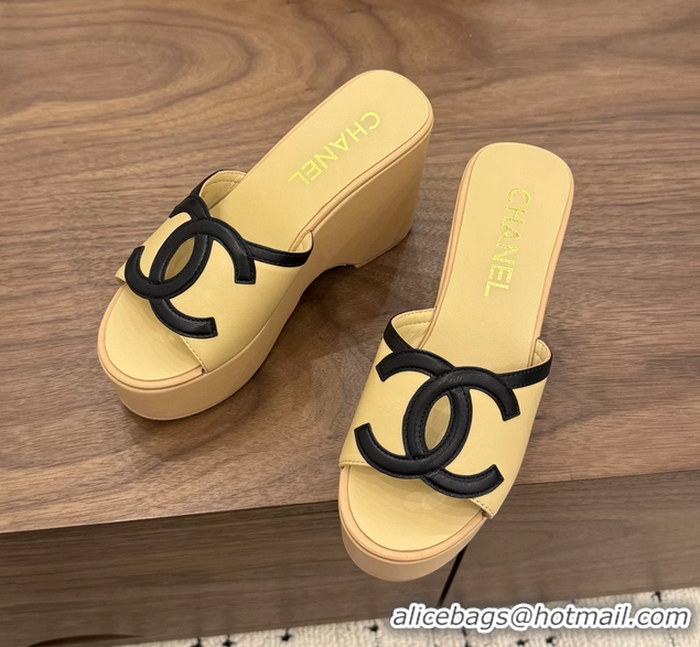 Best Product Chanel CC Logo Beige Leather Platform Mules Sandals 6052103
