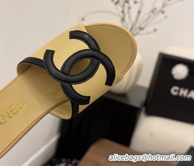 Best Product Chanel CC Logo Beige Leather Platform Mules Sandals 6052103