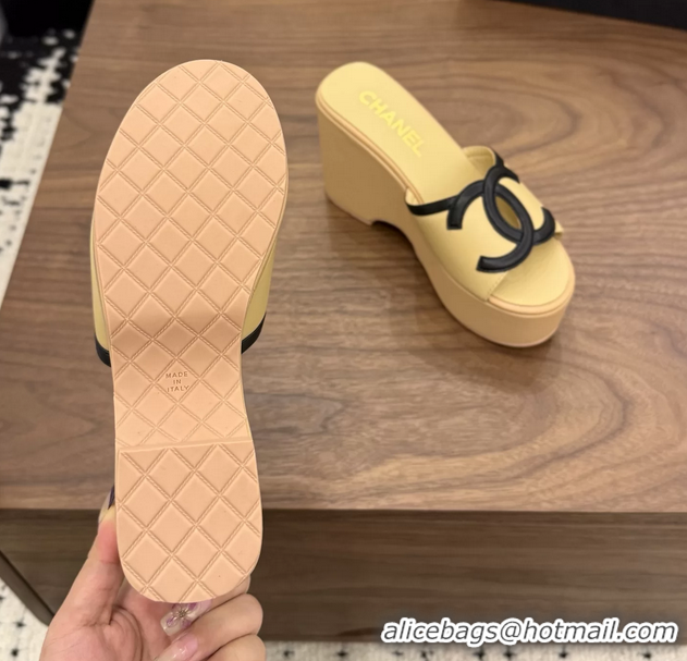 Best Product Chanel CC Logo Beige Leather Platform Mules Sandals 6052103