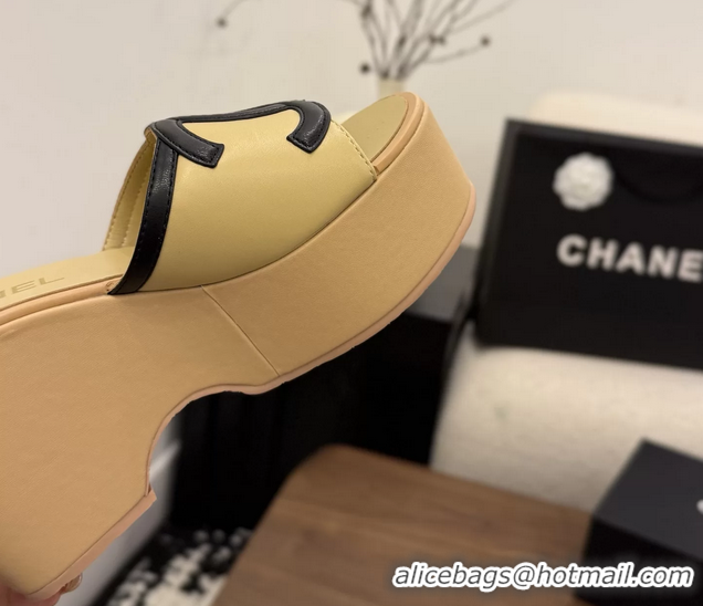 Best Product Chanel CC Logo Beige Leather Platform Mules Sandals 6052103