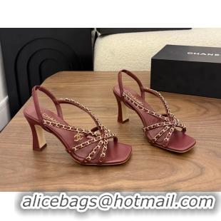 Good Looking Chanel CC Chain Red Leather Slingback Sandal 80MM 6052104