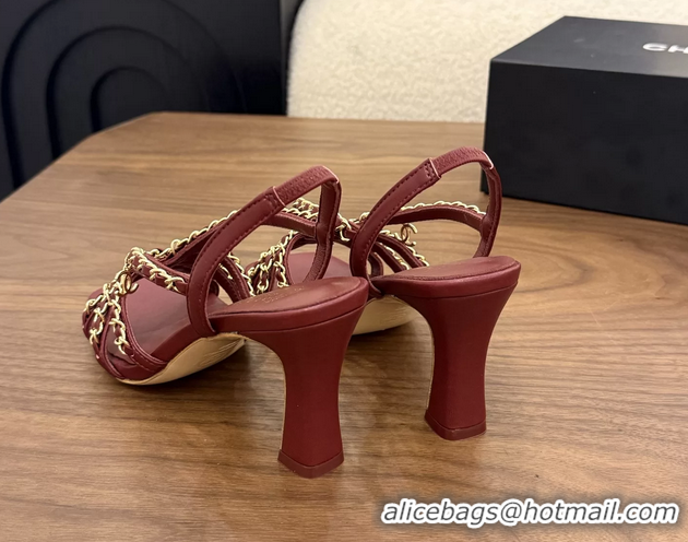 Good Looking Chanel CC Chain Red Leather Slingback Sandal 80MM 6052104