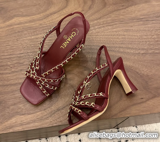Good Looking Chanel CC Chain Red Leather Slingback Sandal 80MM 6052104