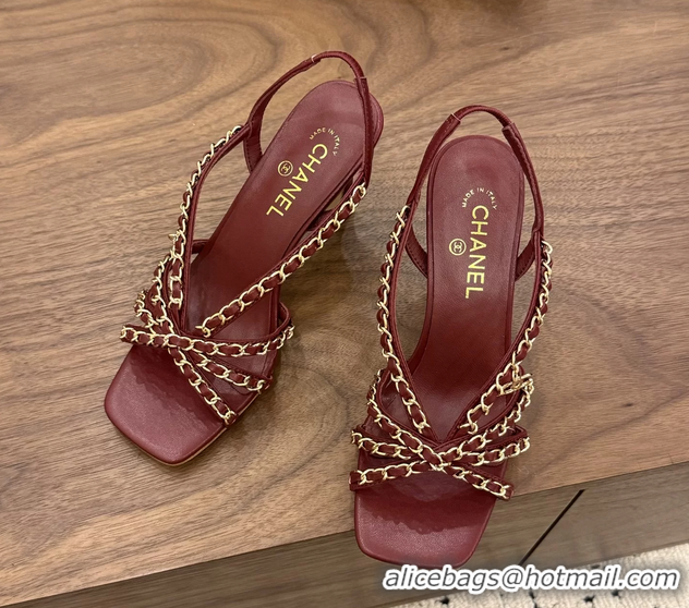 Good Looking Chanel CC Chain Red Leather Slingback Sandal 80MM 6052104
