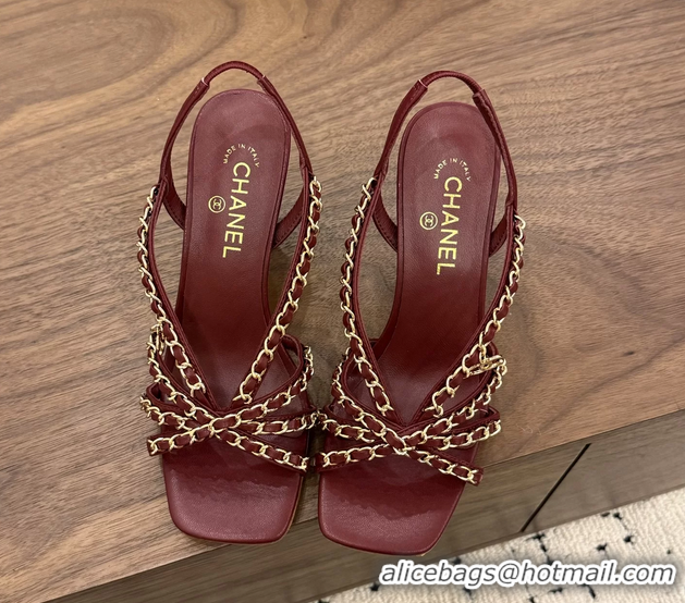 Good Looking Chanel CC Chain Red Leather Slingback Sandal 80MM 6052104