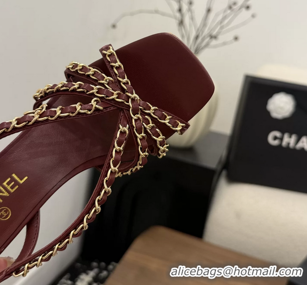 Good Looking Chanel CC Chain Red Leather Slingback Sandal 80MM 6052104