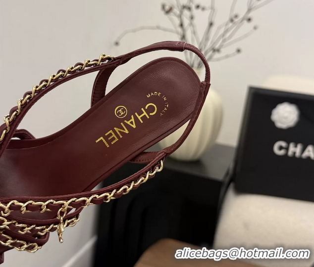 Good Looking Chanel CC Chain Red Leather Slingback Sandal 80MM 6052104