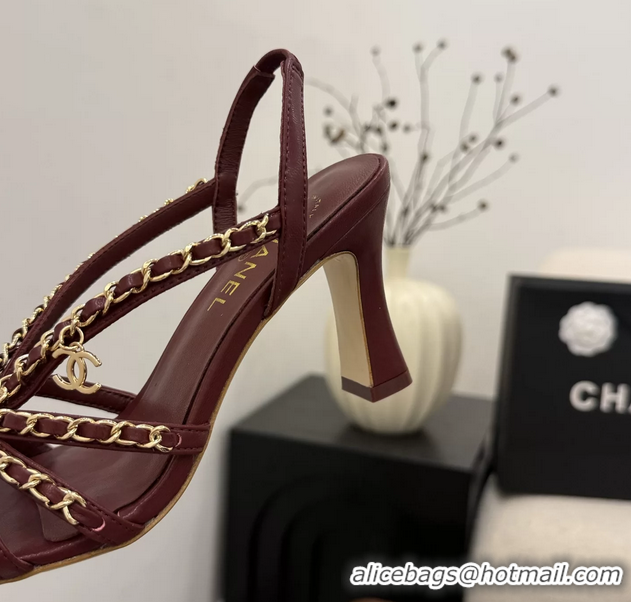 Good Looking Chanel CC Chain Red Leather Slingback Sandal 80MM 6052104