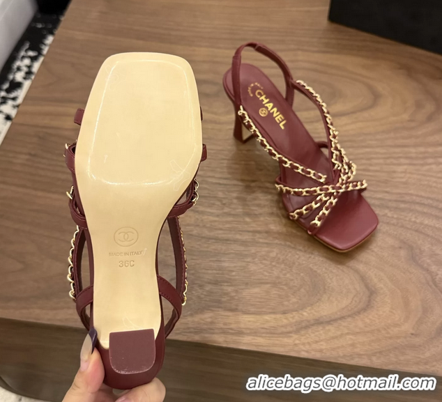 Good Looking Chanel CC Chain Red Leather Slingback Sandal 80MM 6052104