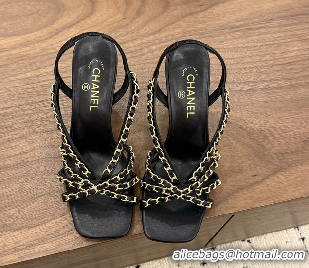 Buy Fashionable Chanel CC Chain Black Leather Slingback Sandal 80MM 6052104