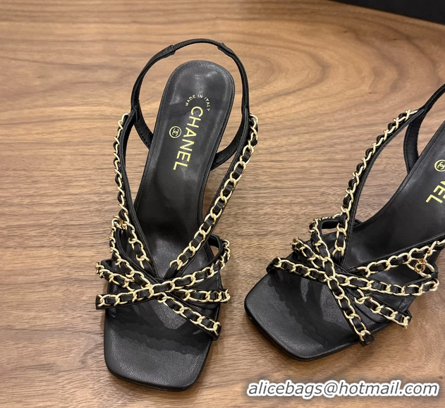 Buy Fashionable Chanel CC Chain Black Leather Slingback Sandal 80MM 6052104