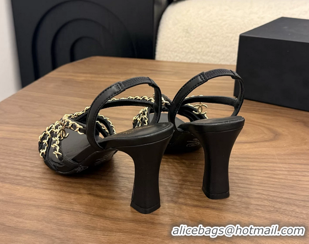 Buy Fashionable Chanel CC Chain Black Leather Slingback Sandal 80MM 6052104