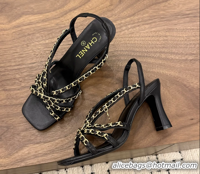 Buy Fashionable Chanel CC Chain Black Leather Slingback Sandal 80MM 6052104