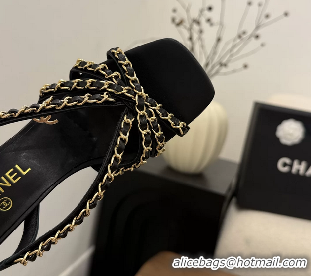 Buy Fashionable Chanel CC Chain Black Leather Slingback Sandal 80MM 6052104