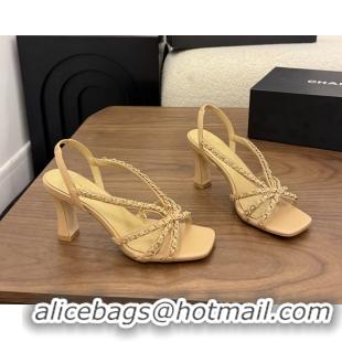 Cheap Price Chanel CC Chain Beige Leather Slingback Sandal 80MM 6052104