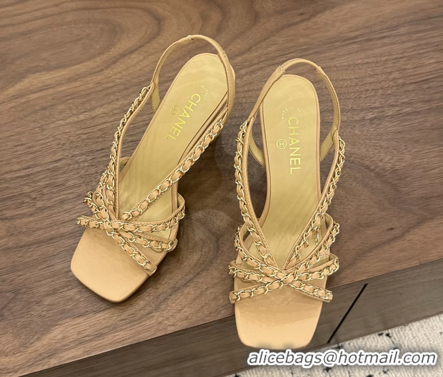 Cheap Price Chanel CC Chain Beige Leather Slingback Sandal 80MM 6052104