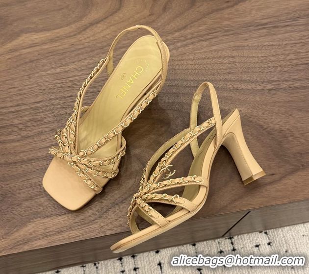 Cheap Price Chanel CC Chain Beige Leather Slingback Sandal 80MM 6052104