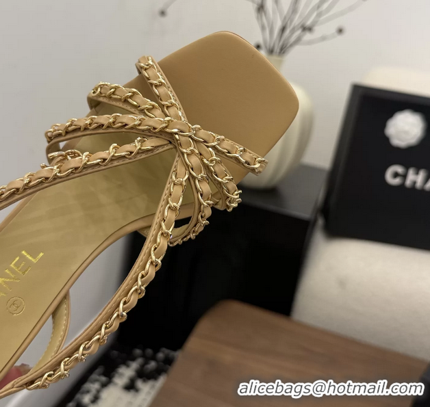 Cheap Price Chanel CC Chain Beige Leather Slingback Sandal 80MM 6052104