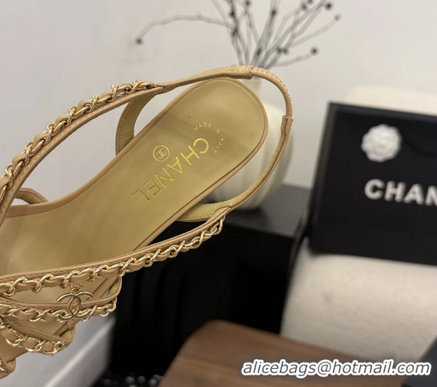Cheap Price Chanel CC Chain Beige Leather Slingback Sandal 80MM 6052104