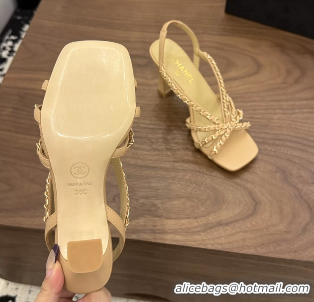 Cheap Price Chanel CC Chain Beige Leather Slingback Sandal 80MM 6052104